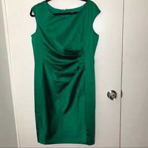Green satin ruched party dress
